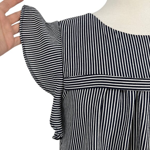 Monteau Striped Ruffle Sleeve Blouse Navy Blue White Size XL - Picture 4 of 11